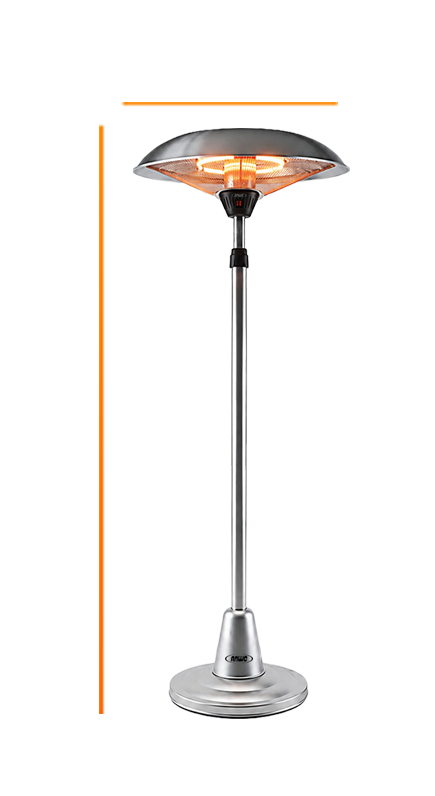 Dimensiones del calefactor de terraza de pie ANWO: 60 cm de diámetro y 200 cm de alto