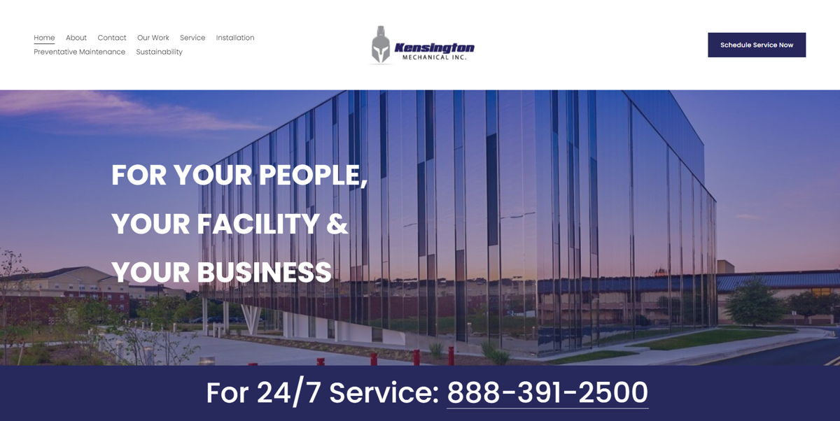 Screenshot of Kensington Mechanical, from the hvac websites collection.