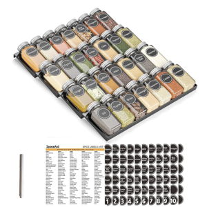 SpaceAid Spice Drawer Organizer with 28 Spice Jars