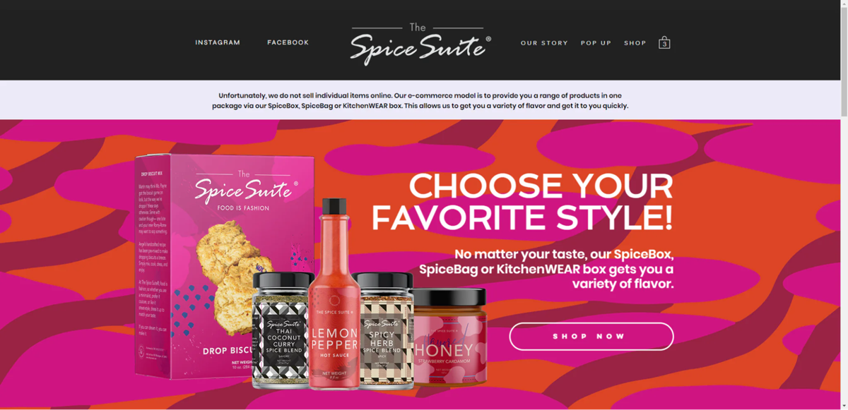 Screenshot of The Spice Suite, from the wix business website examples collection.