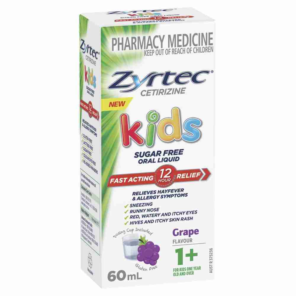 Zyrtec Kids Allergy & Hayfever Antihistamine Grape Liquid 60Ml