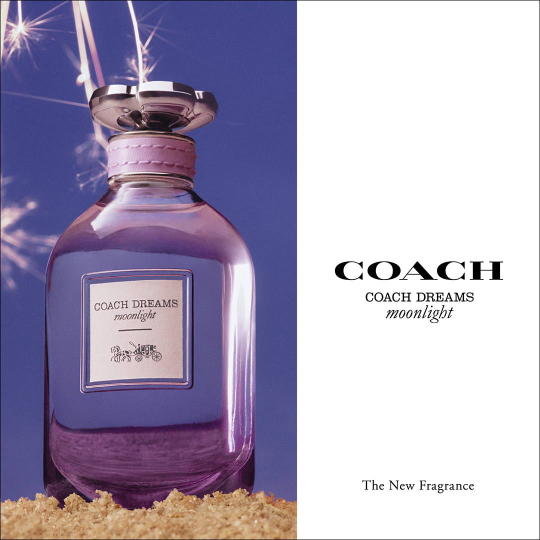 COACH DREAMS MOONLIGHT キービジュアル｜ロゴ、ボトル、花火