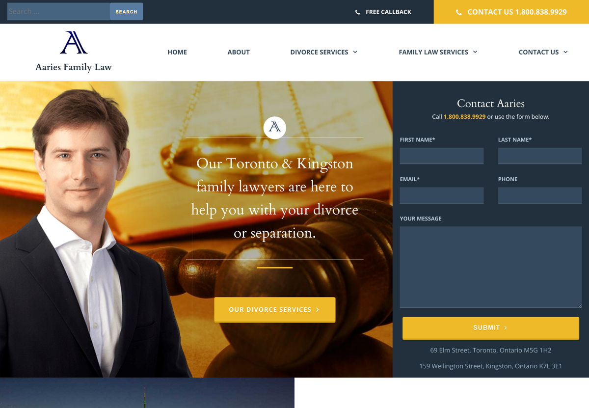 Screenshot of Aaries Family Law, from the lawyer websites collection.