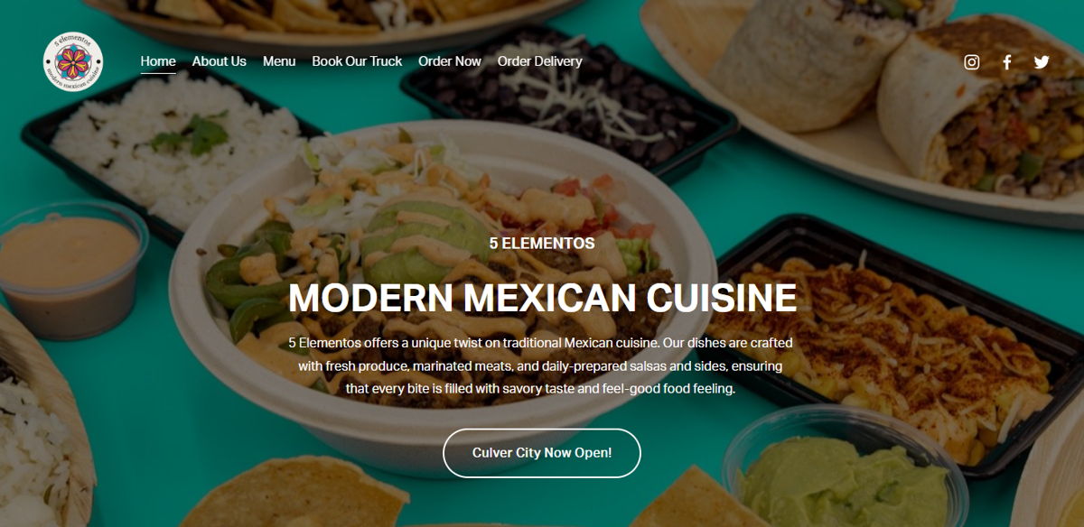 Screenshot of 5 Elementos, from the food truck websites collection.