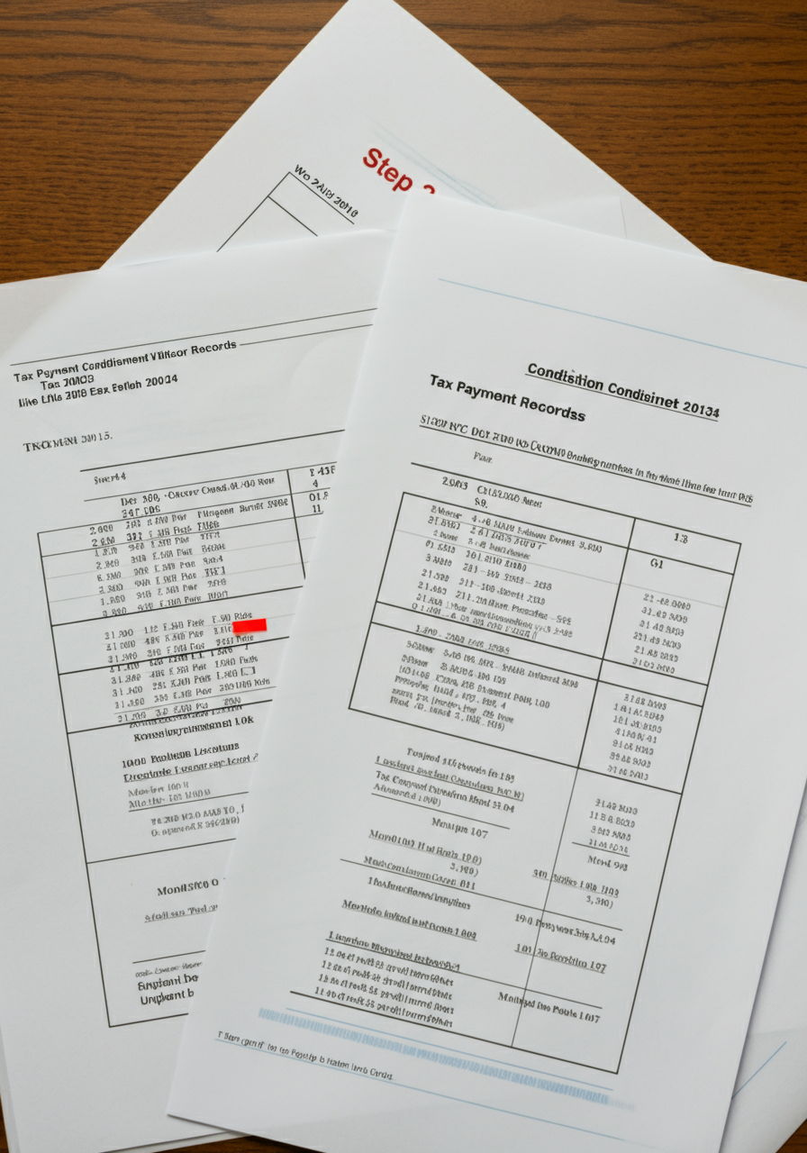 Step 2: A detailed view of tax payment records showing multiple years of history for a Lincoln Park condominium. The document clearly indicates paid and unpaid amounts, with a red flag highlighting a missed payment that could become a lien if left unresolved.
