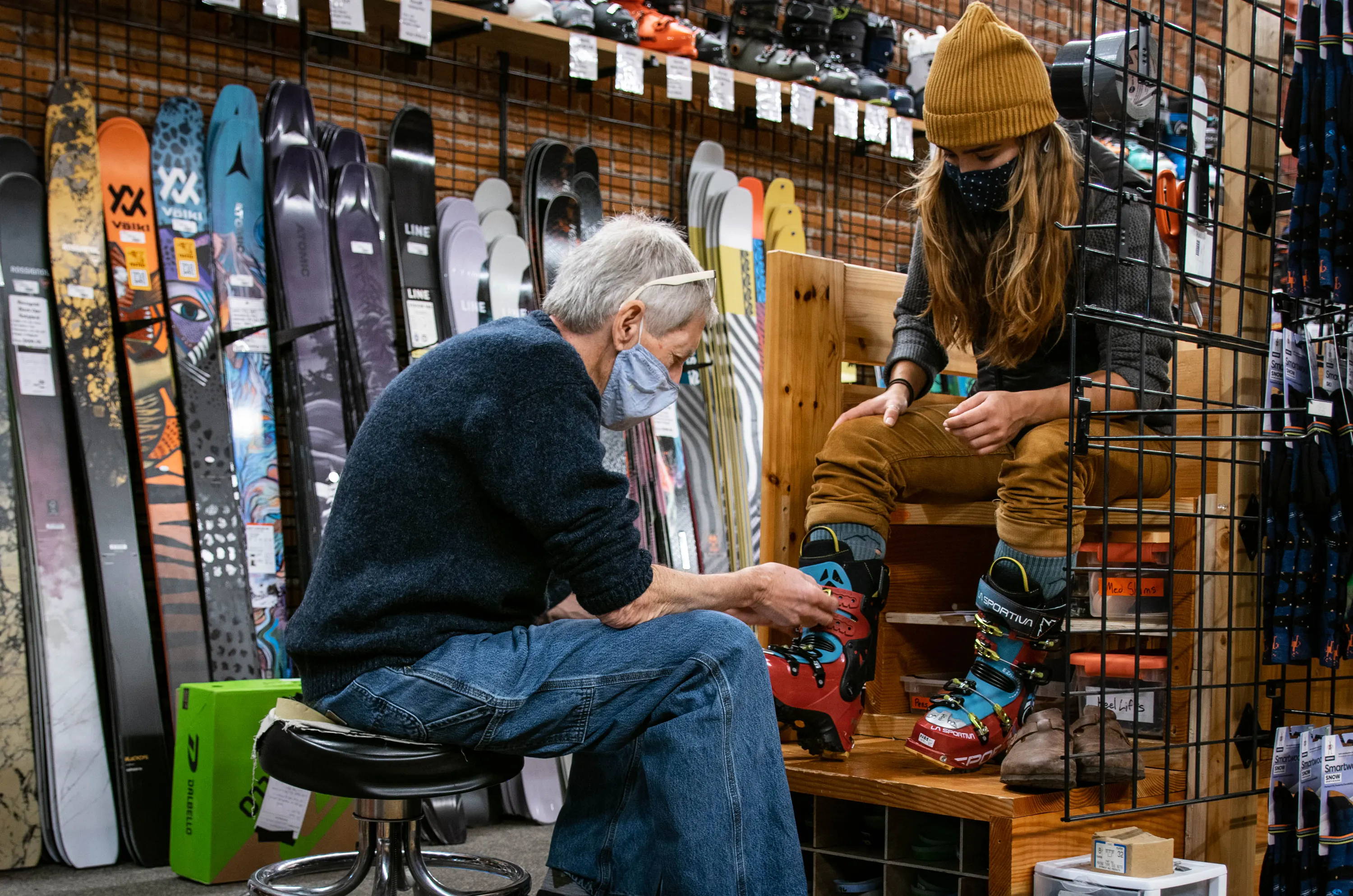 A ski boot getting modified by a boot press.