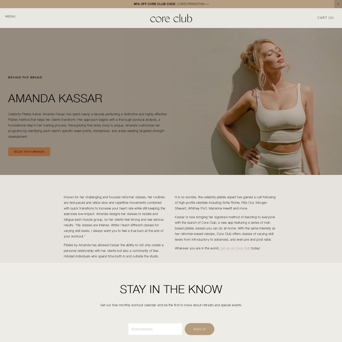 Screenshot of CORE CLUB, from the about us page examples collection.