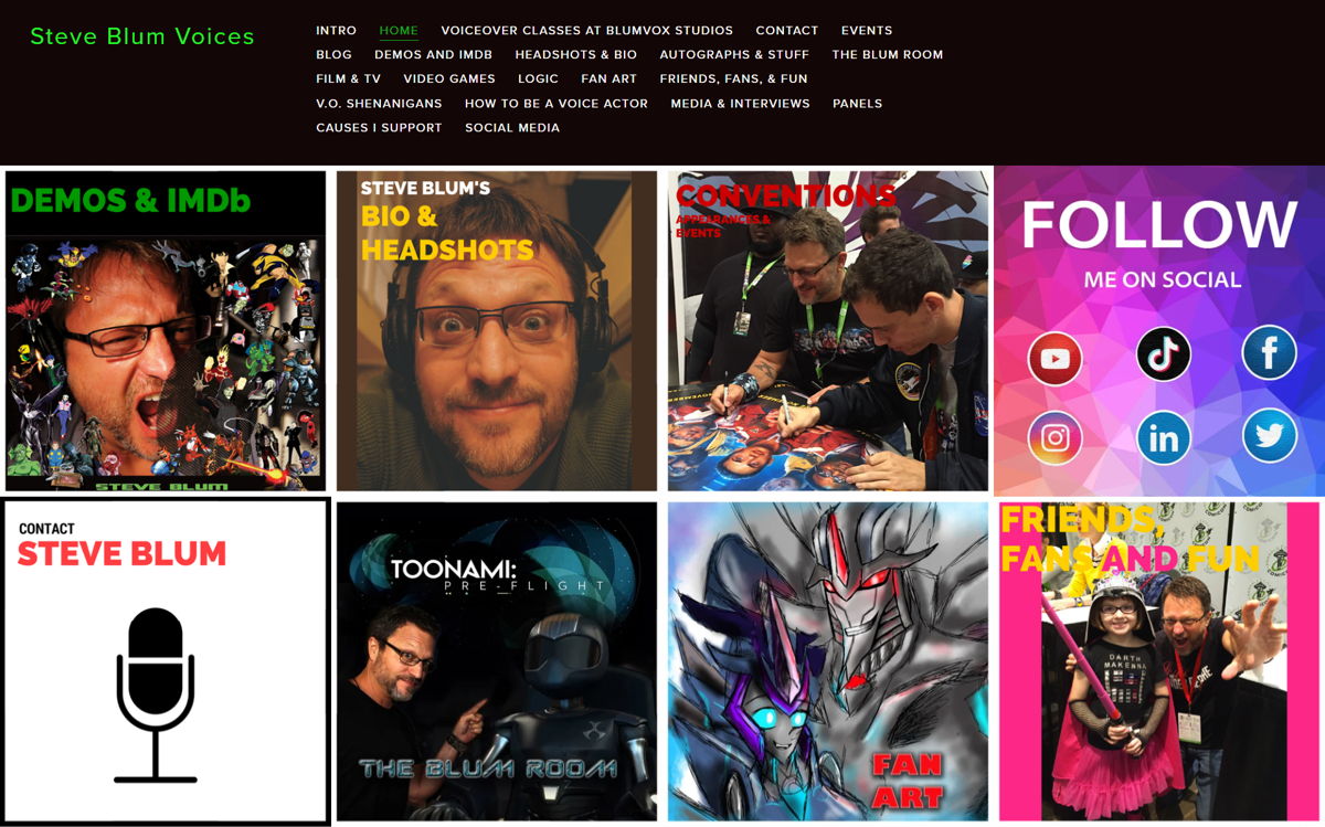 Screenshot of Steve Blum, from the voice actor portfolios collection.