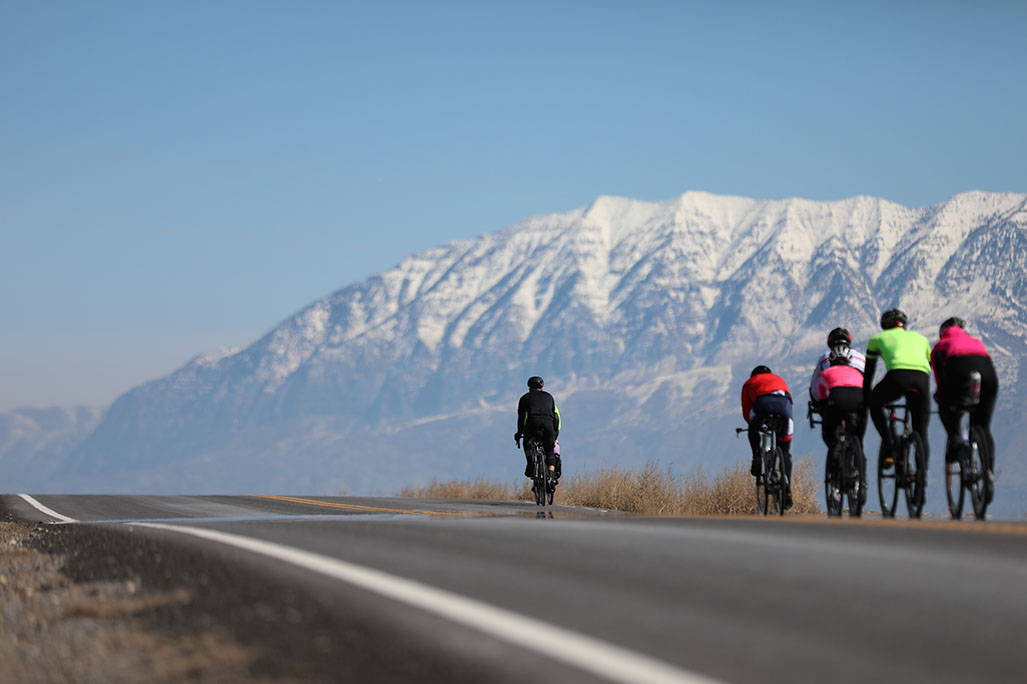 bikers with mountains in the background