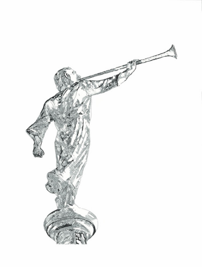 Geometric drawing of angel Moroni statue. 