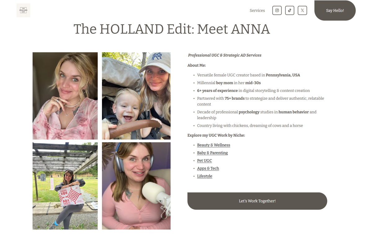 Screenshot of the holland edit, from the ugc portfolio examples collection.