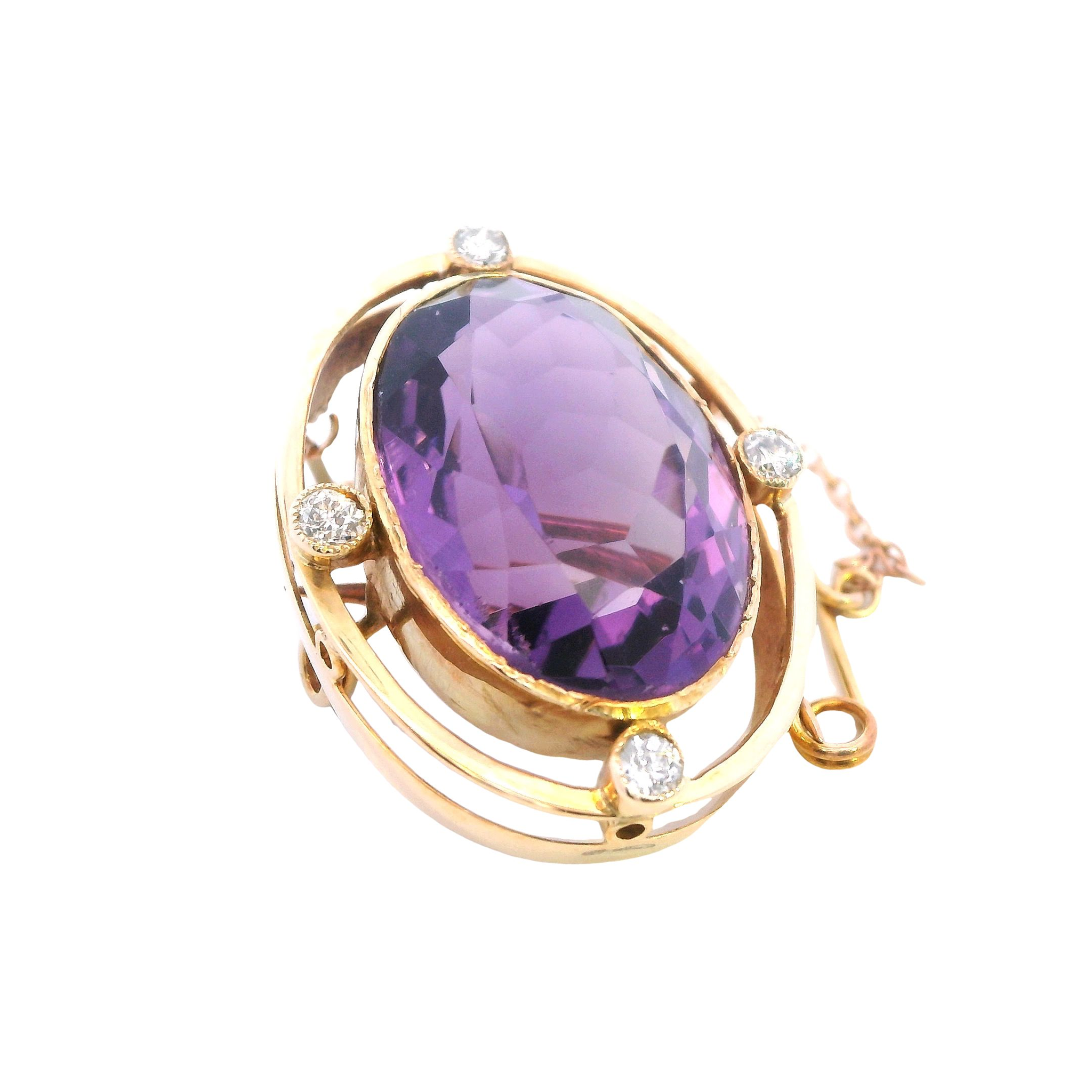 Amethyst and Diamond Brooch set in 9ct Yellow Gold - Image 5
