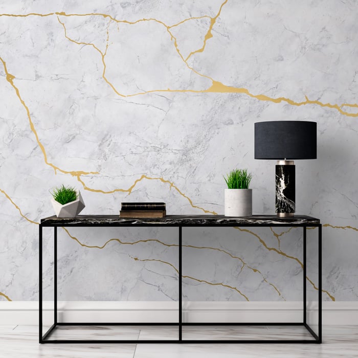 white & gold classic marble wall mural hero image