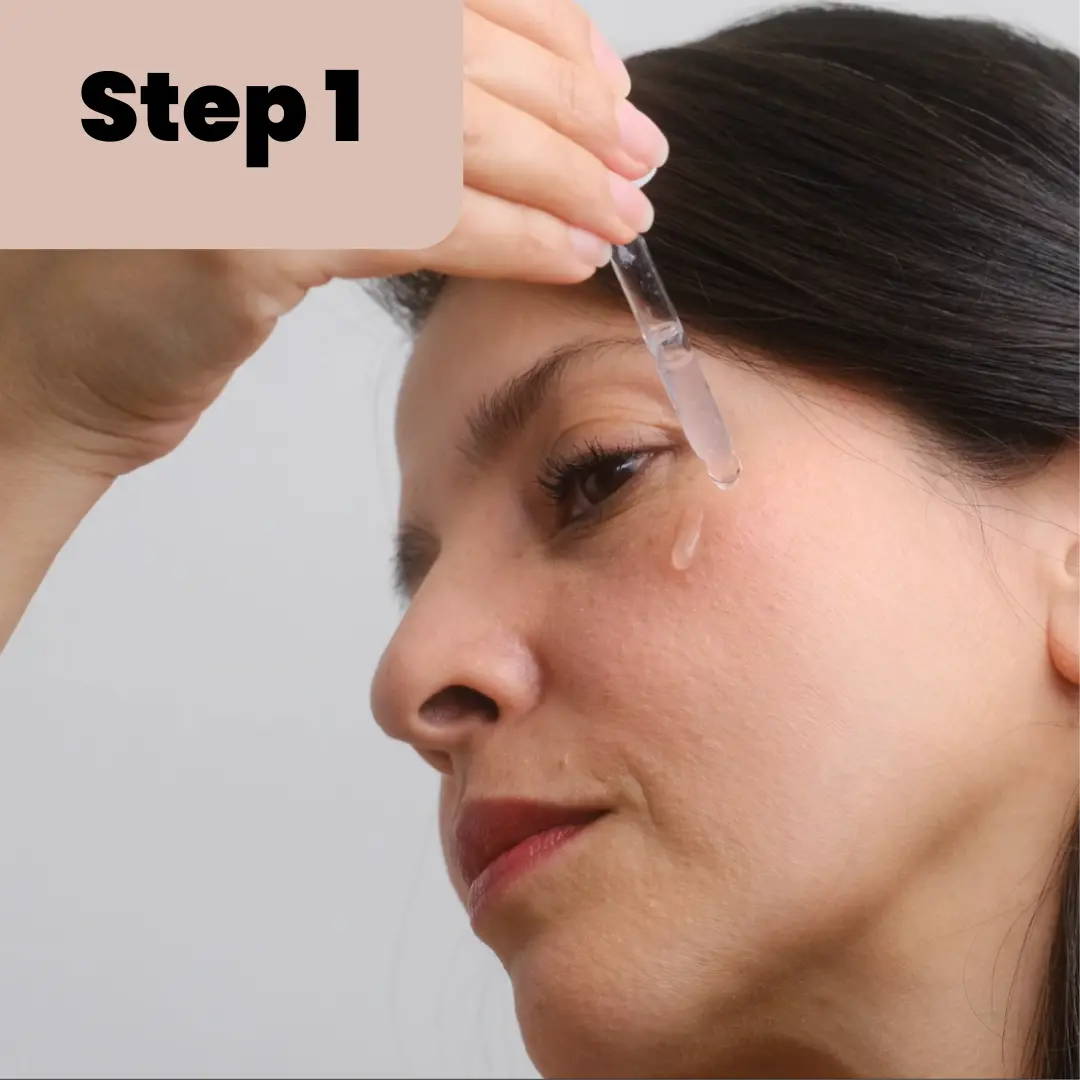 How to use the RayJuvenate Wand step 1 - apply a few drops of serum to enhance the results and enable RayJuvenate to glide easily.