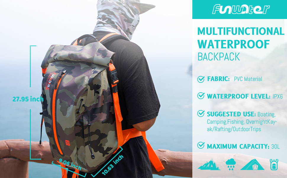 Backpack size display, 27.95*9.06*10.63, capacity 30L