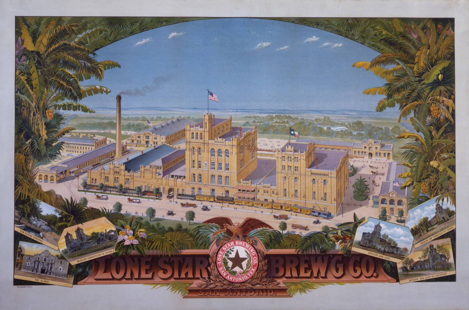 Image: The Milwaukee Lithographing and Engraving Company (American, 1852 - 1920). Lone Star Brewing Co., San Antonio, 1903. Colored lithograph on paper. 27 x 41 1/2 in. (68.6 x 105.4 cm). Museum purchase, 74.93