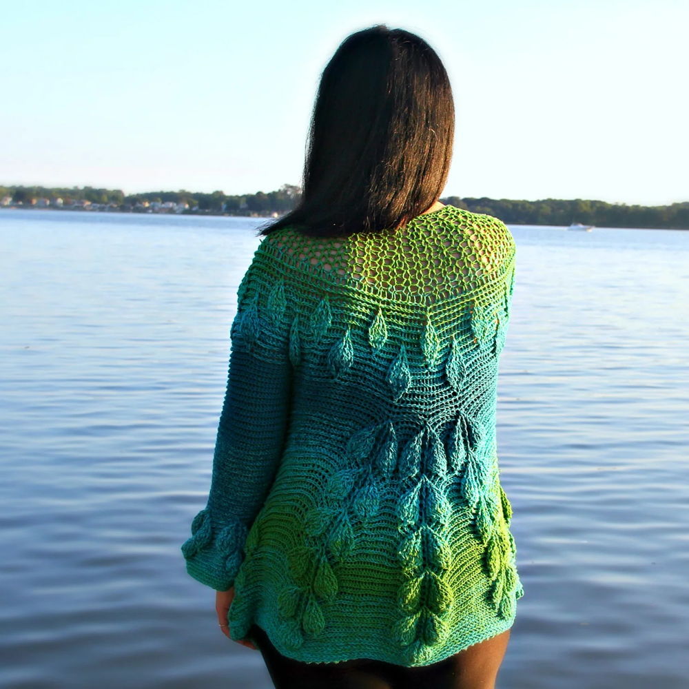 Embossed Leaves Seamless Cardigan