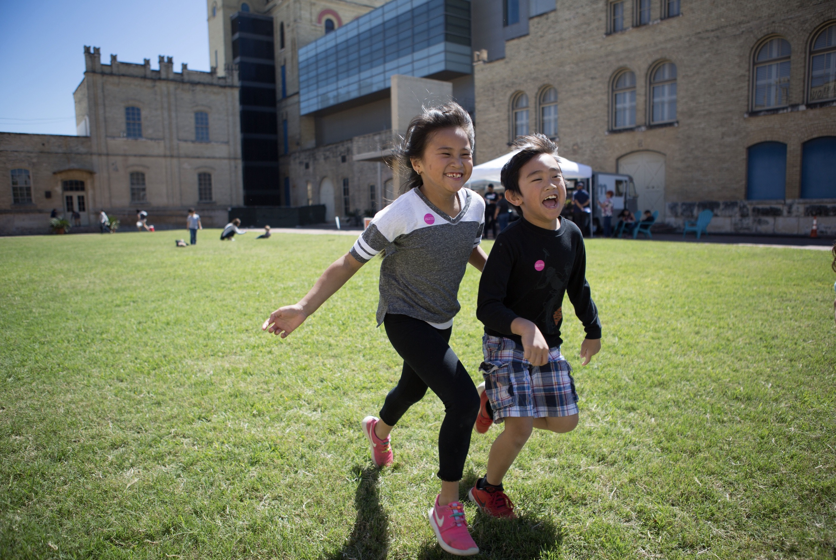 Kids running in the west courtyard