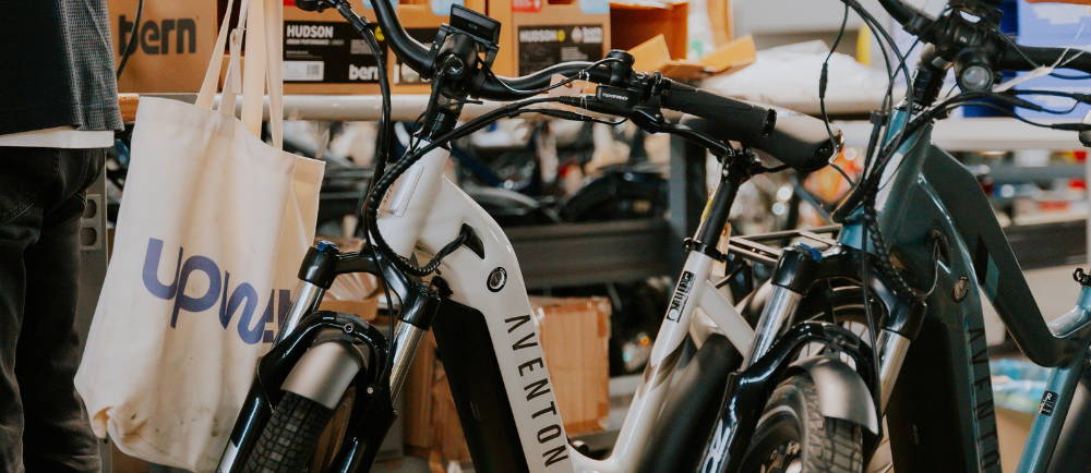 two aventon electric bikes at an upway center in los angeles