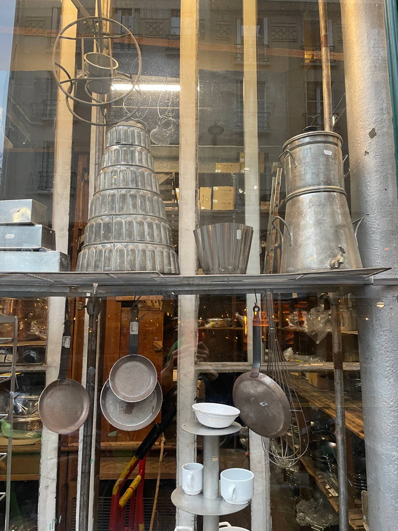 E Dehillerin shop front with metal cookware