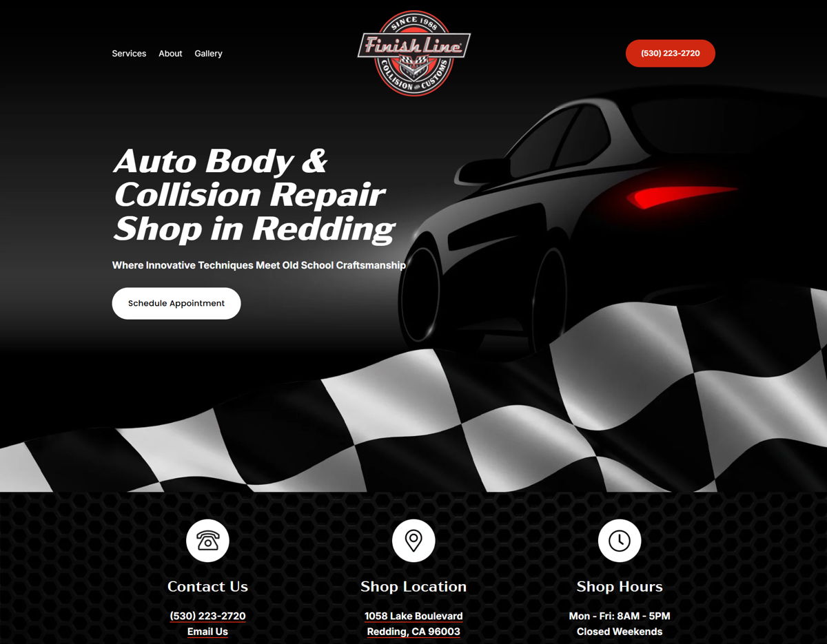 Screenshot of Finish Line Redding, from the auto repair websites collection.