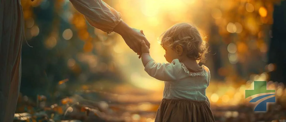 A Time Traveler Nurse holding hands with a child, symbolizing connection across time.