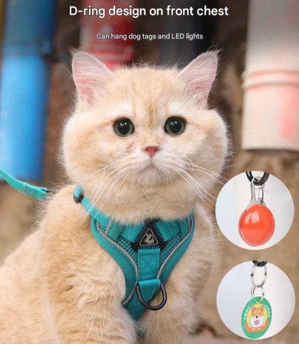 Brown Reflective Mesh Dog and Cat Harness and Leash Set - Adjustable No-Pull Vest - Image 5