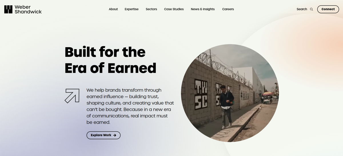 Screenshot of Weber Shandwick, from the pr portfolios & websites collection.