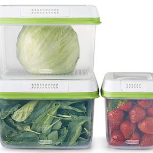 Rubbermaid 6-Piece Produce Saver Containers for Refrigerator with Lids for Food Storage, Dishwasher Safe, Clear/Green