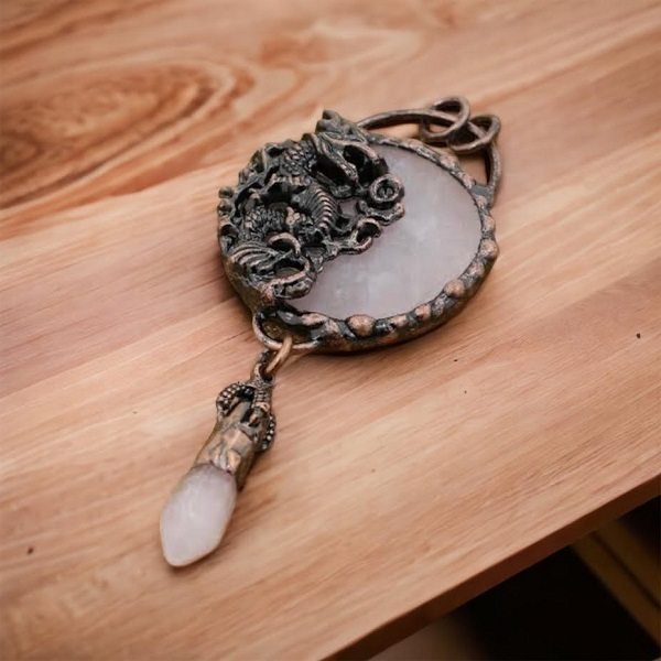 Rose Quartz Dragon Totern Guard Pendant - Includes Leather Band