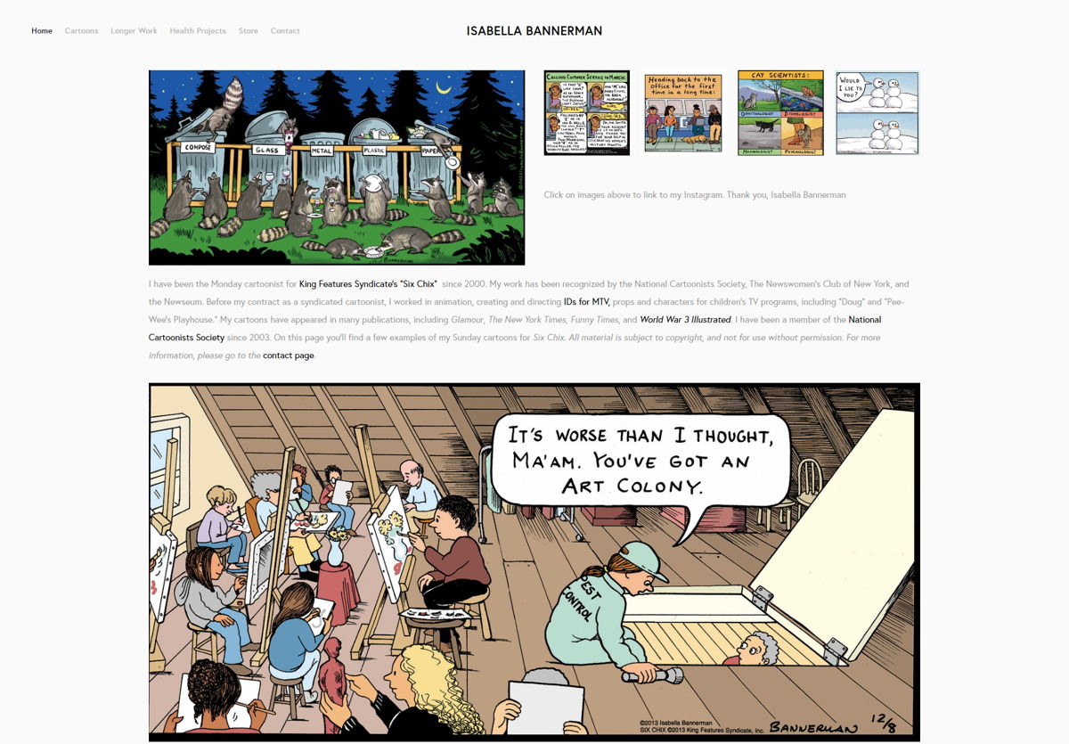 Screenshot of Isabella Bannerman, from the squarespace artist websites collection.
