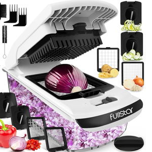 Fullstar Vegetable Chopper - Food Chopper - Onion Chopper - Vegetable Slicer & Spiralizer - Veggie Chopper with Container - Kitchen Gadgets - Home Essentials - Kitchen Accessories (4 in 1, White)