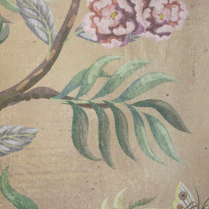 Cream chinoiserie peacock linen-cotton fabric Panel Image