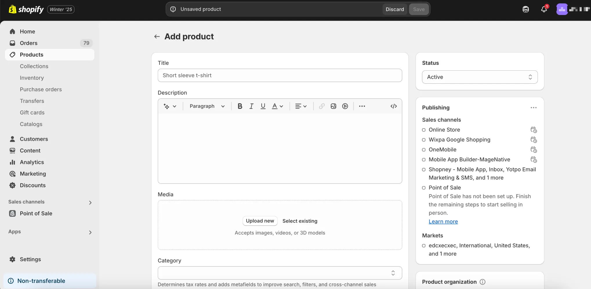 Add product in Shopify
