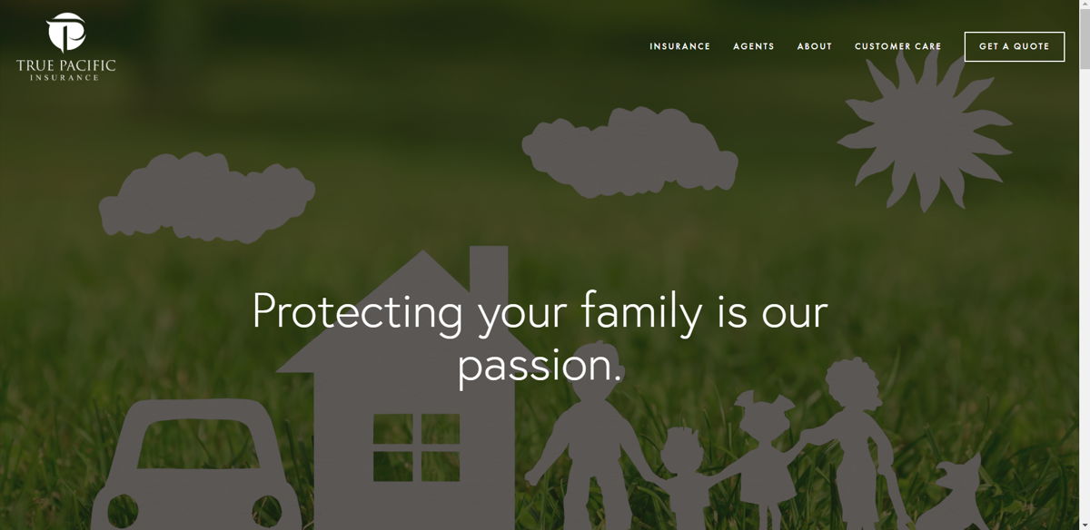 Screenshot of True Pacific Insurance Services, from the insurance agent websites collection.