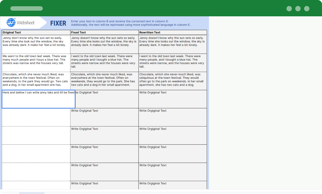 Writing original text with errors