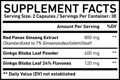 Supplement Facts of the best ginkgo supplement