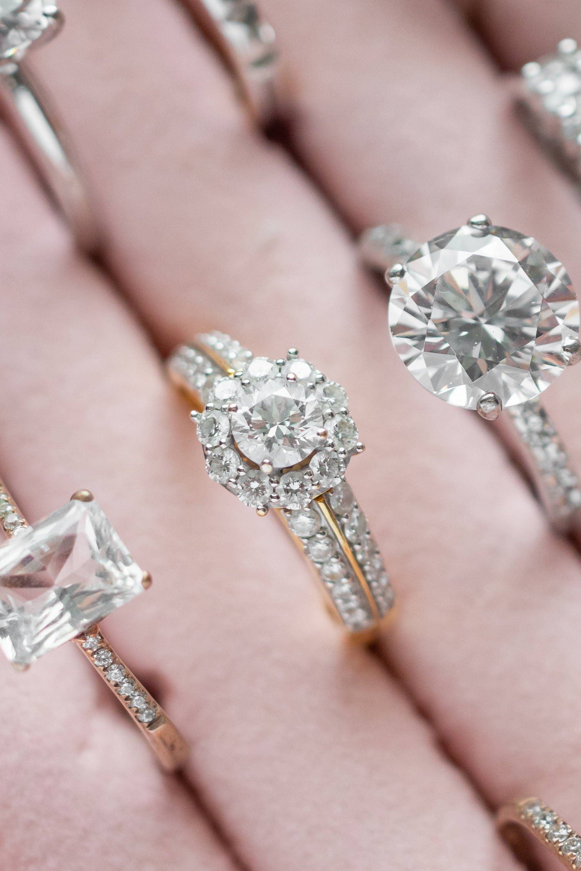 Diamond rings in a ring storage holder