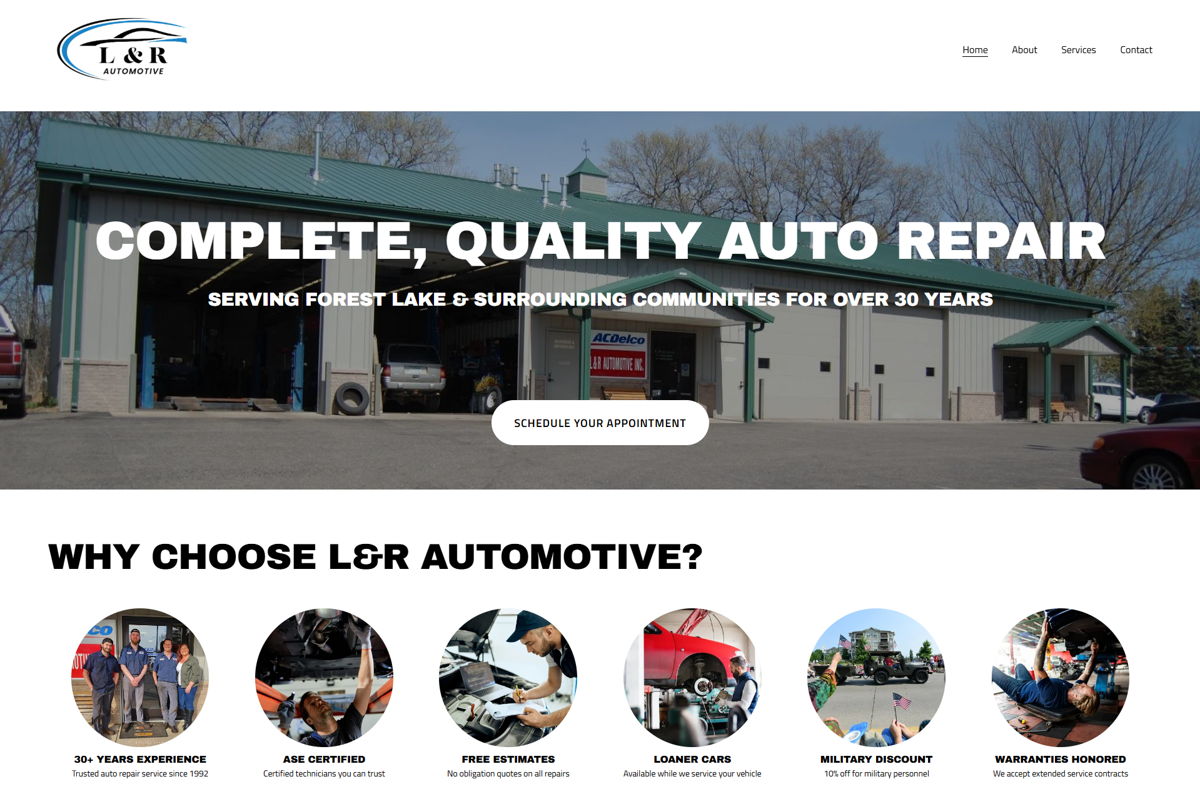 Screenshot of L&R Automotive , from the auto repair websites collection.