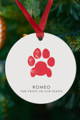 red paw print ornament personalized with name