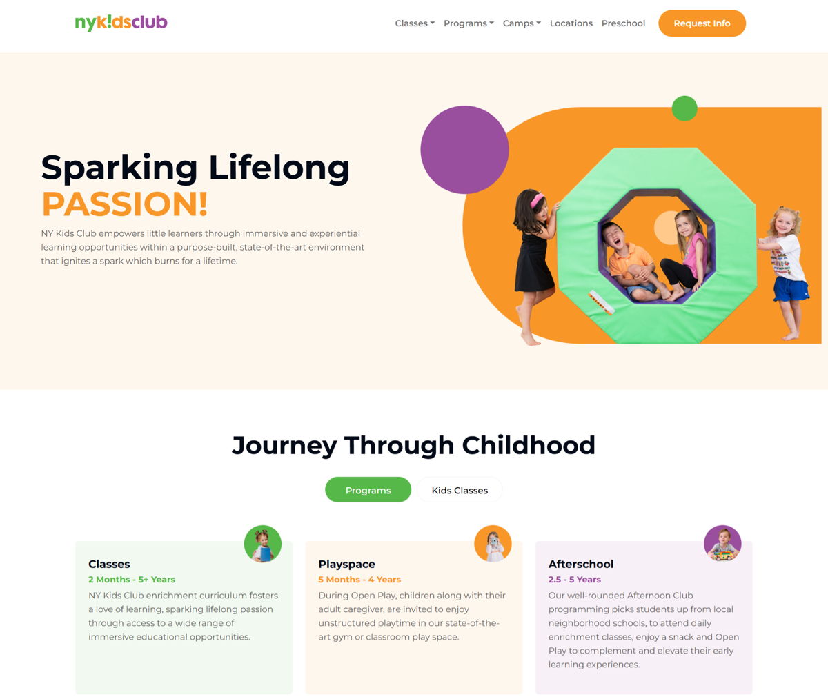 Screenshot of NY Kids Club, from the kindergarten websites collection.