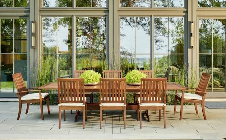 Jensen Outdoor Richmond IPE Hardwood Dining Outdoor Patio Dining Table, Arm Chairs and Dining Chairs