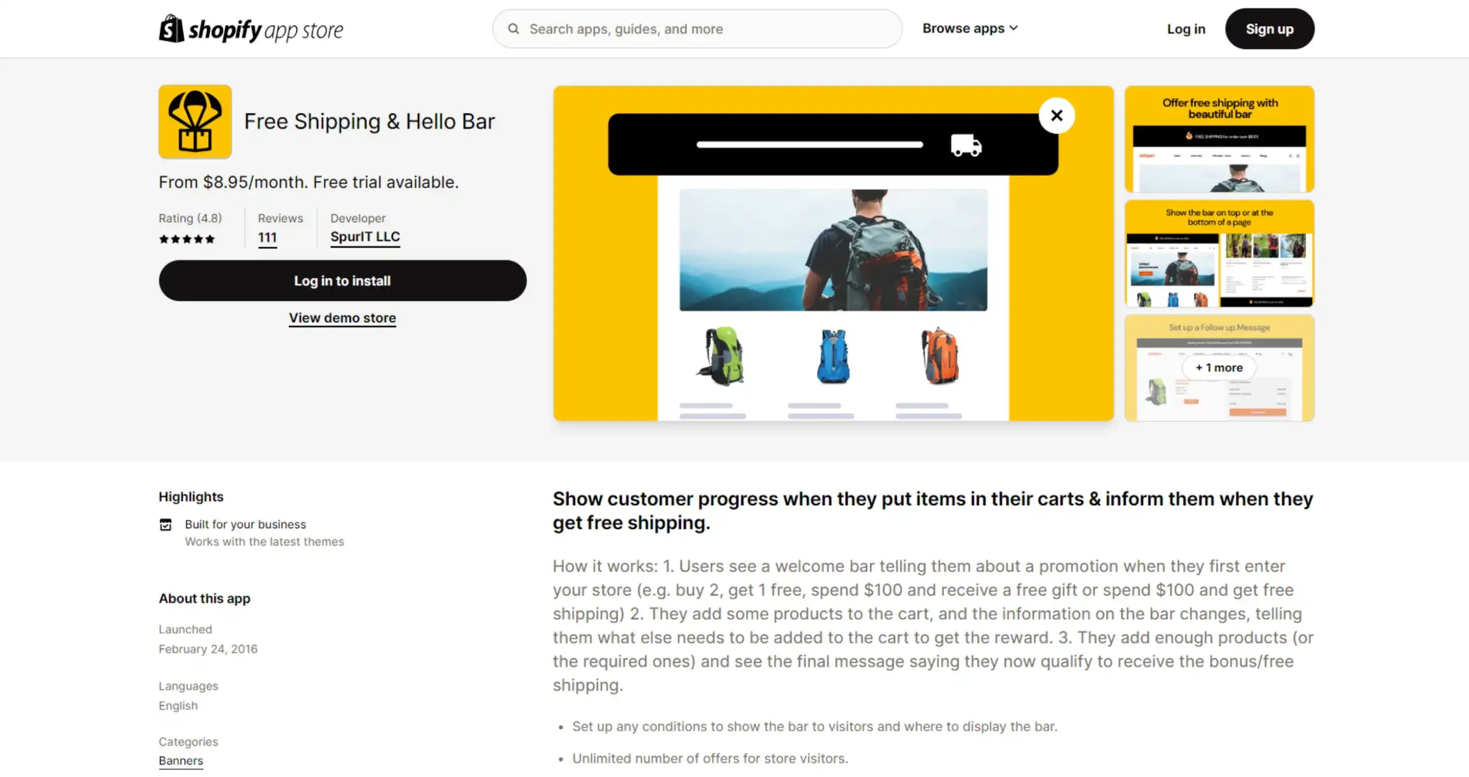 free shipping and hello bar