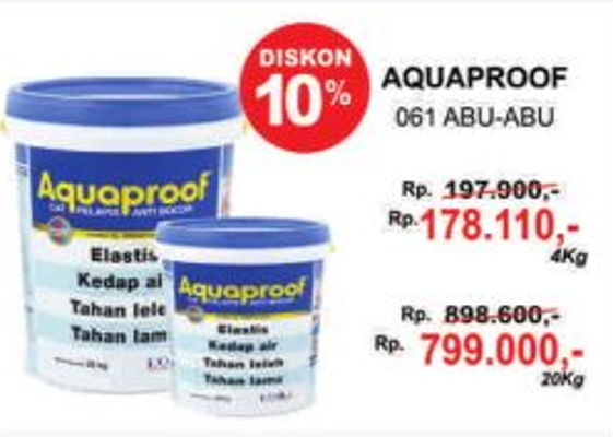 Promo Harga AQUAPROOF 061 Abu Abu 4 kg di Depo Bangunan Promo Harga AQUAPROOF 061 Abu Abu 4 kg di Depo Bangunan