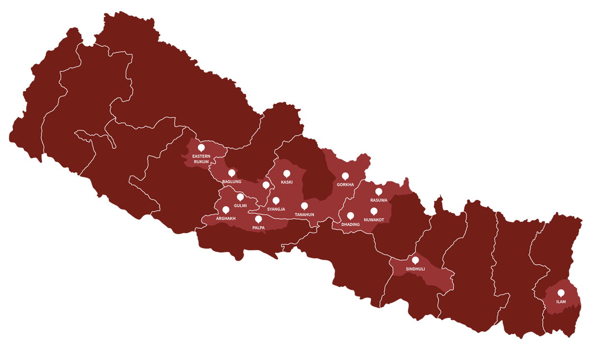map from nepal with all coffee producing regions