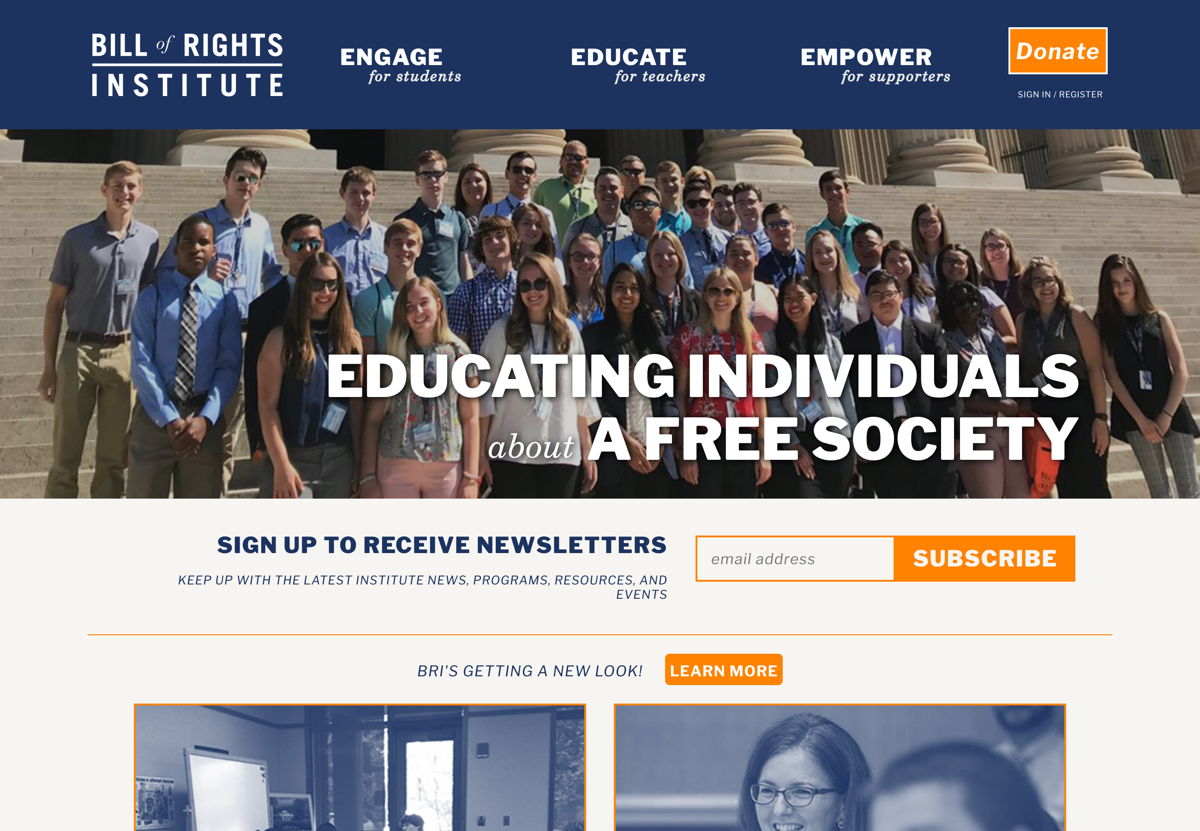 Screenshot of Bill of Rights Institute , from the nonprofit & charity websites collection.