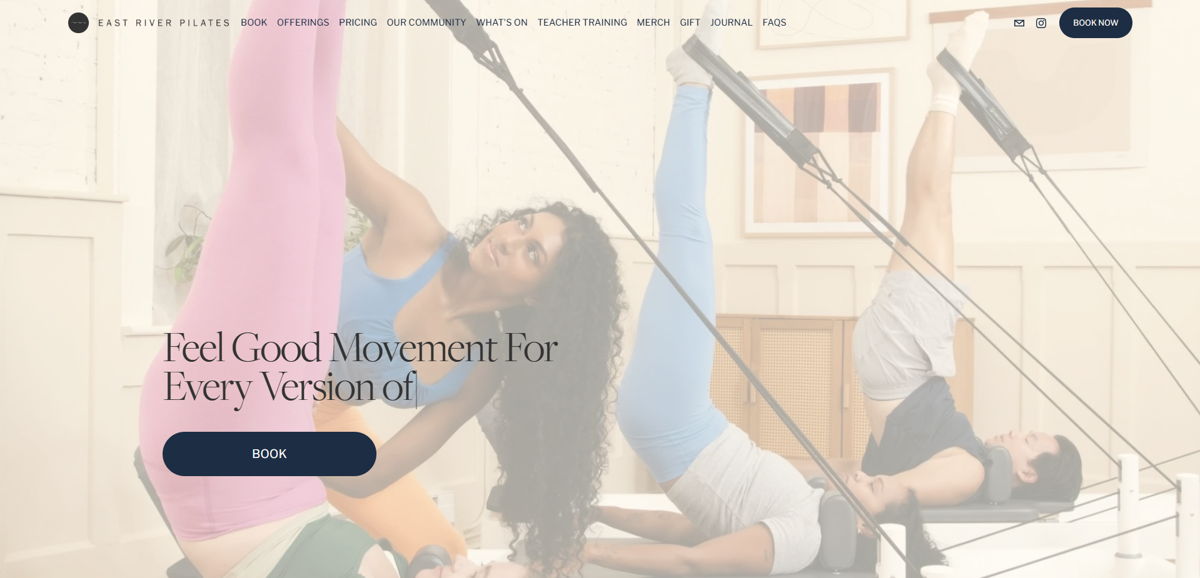 Screenshot of East River Pilates, from the pilates websites collection.