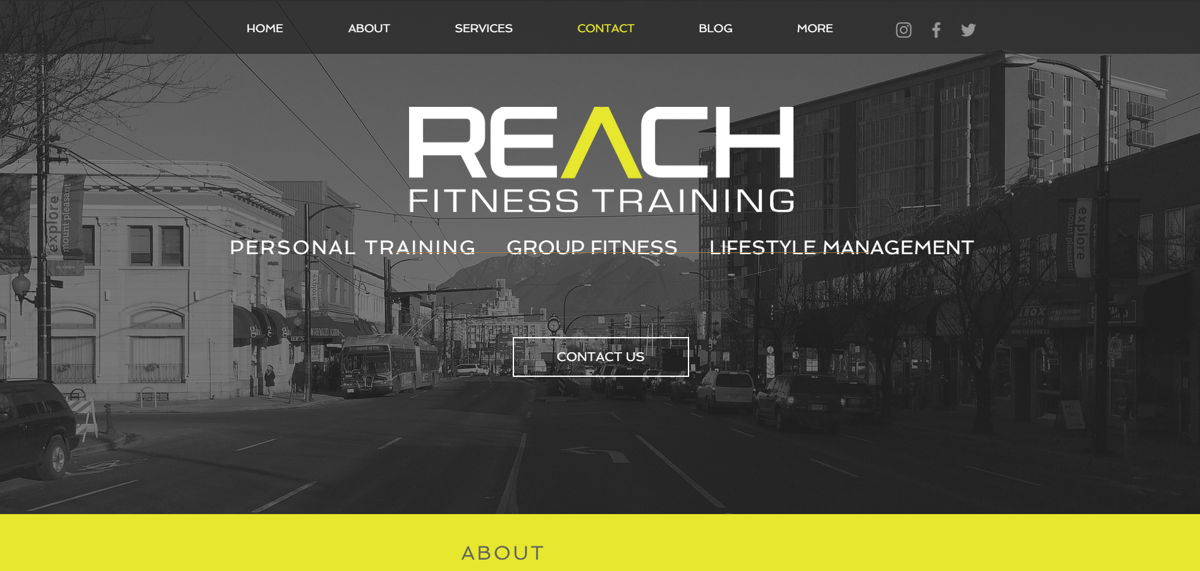 Screenshot of Reach Fitness Training, from the fitness websites collection.