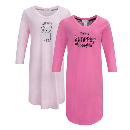 Women's 3/4 Sleeve Cotton Nightshirt in Light and Dark Pink color 