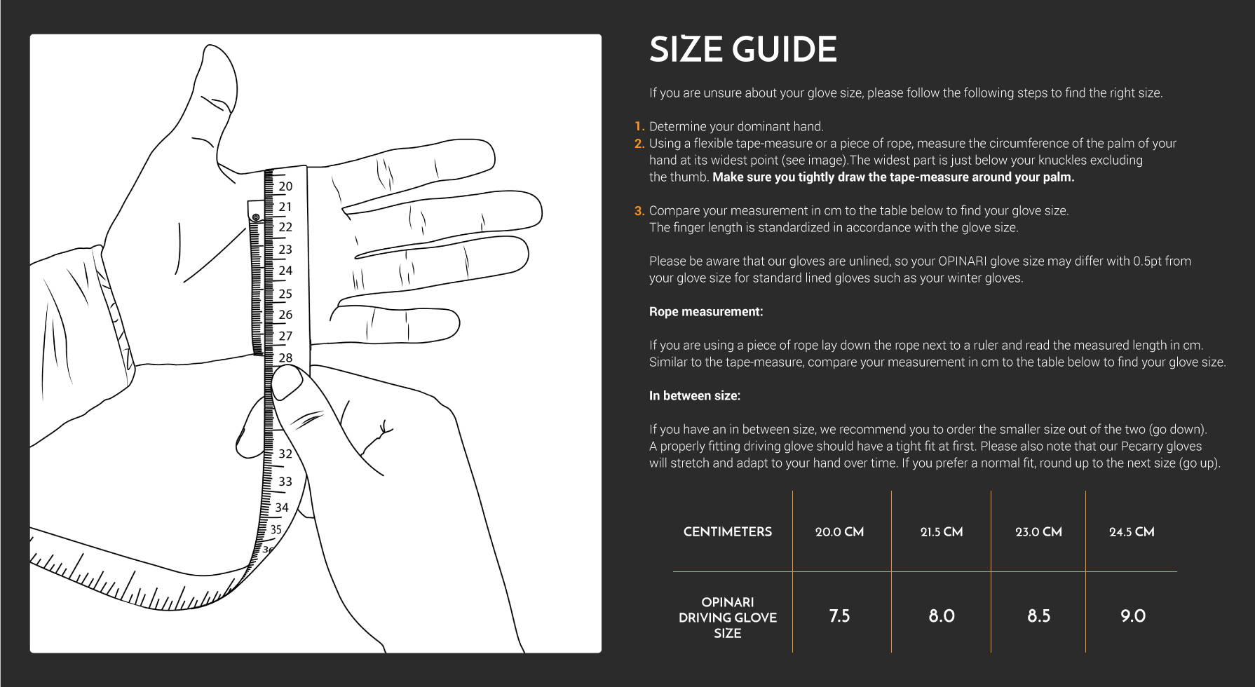 Driving gloves size guide